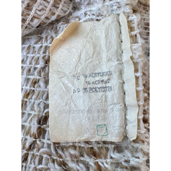 Vintage 70s mesh curtain, cream tan wavy pattern, pleated boho panel, for each - Picture 8 of 10